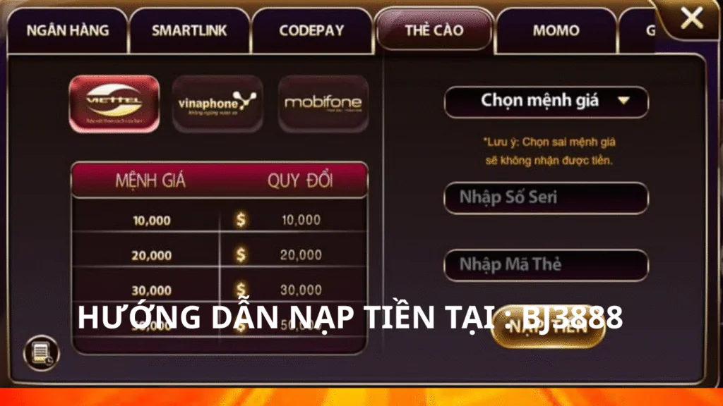 các lưu ý , khi nạp tiền tại bj3888