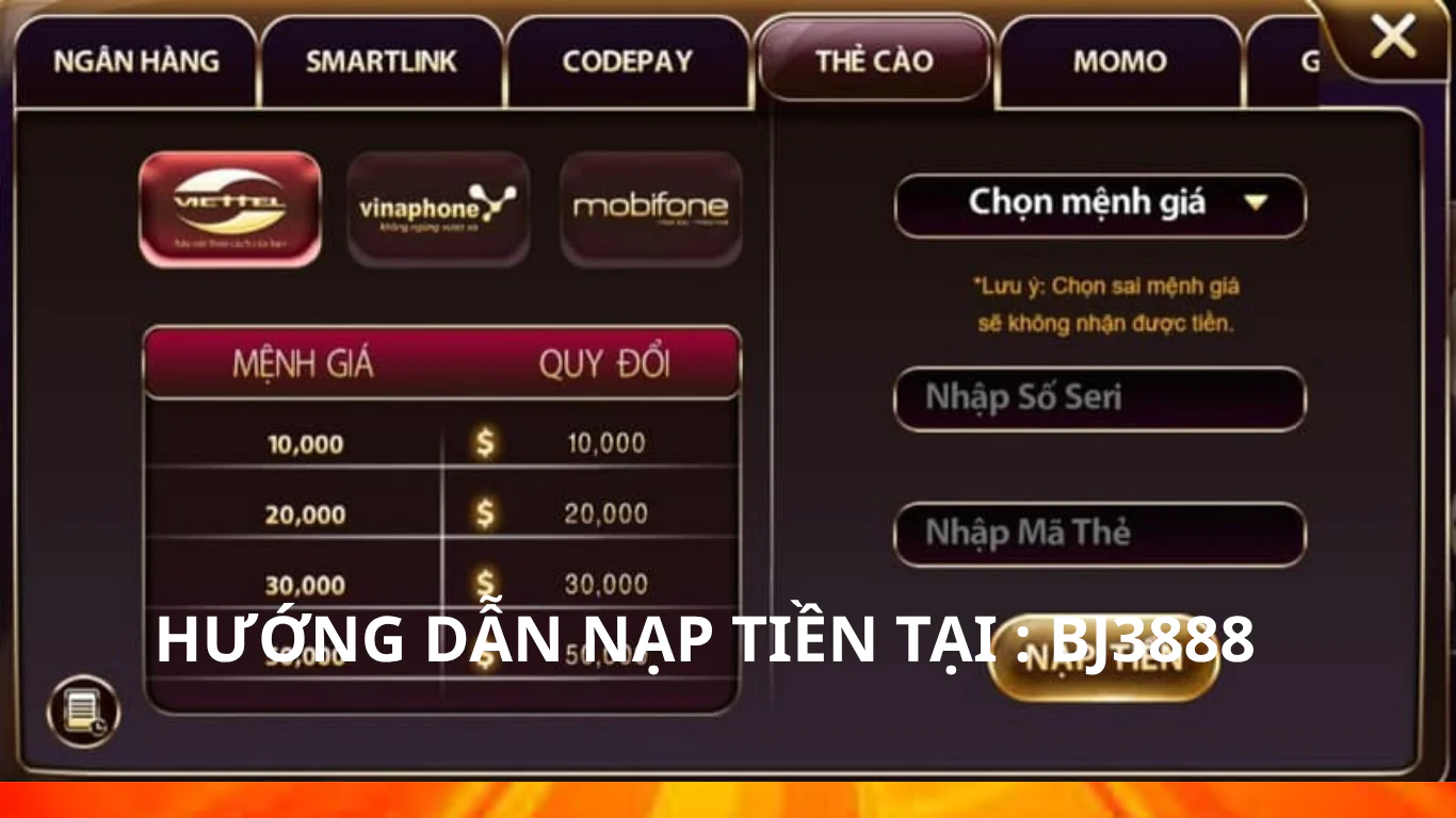 các lưu ý , khi nạp tiền tại bj3888